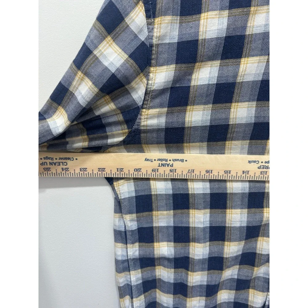 J.Crew Homespun Slim Fit Plaid Button Down‎ Shirt Mens Large Navy Blue Yellow
